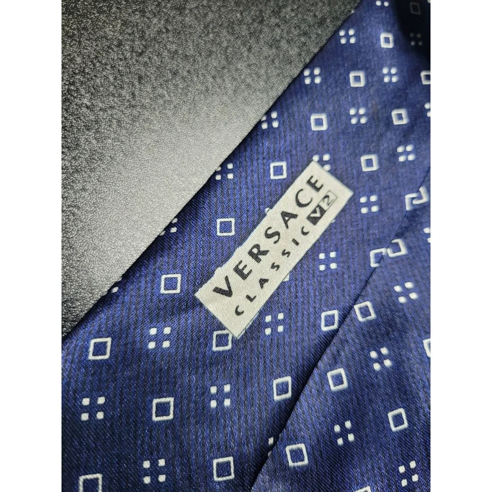 Versace Men's Necktie Navy Blue Geometric Silk 3.75